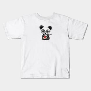 Baby Panda Playing Japanese Flag Guitar Kids T-Shirt